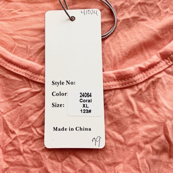 Shana Women’s S Half Sleeve Crinkle Tunic Top Coral 2 Pockets Boxy Fit - Picture 8 of 12